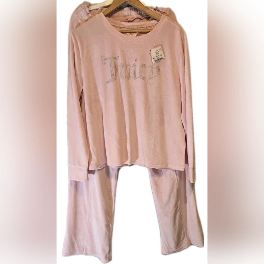 Juicy Couture Velour Sleepwear Set Blush Pink Rhinestone Logo XL NWT